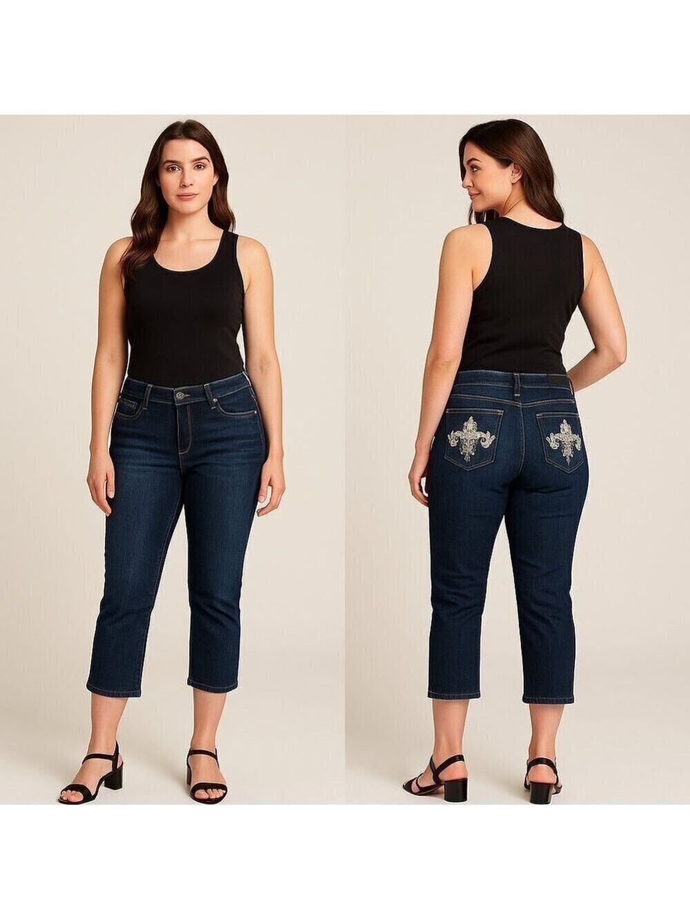 TRU LUXE✨ Women’s Mid-Rise Embellished Capri Jeans 💎🌟👡 Size 8